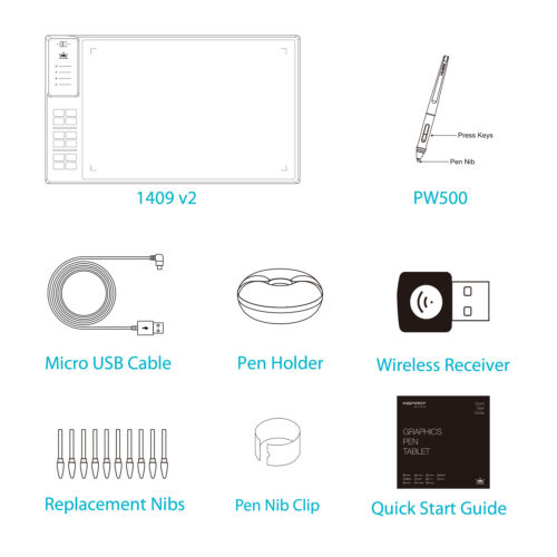 Huion WH1409 V2 kabelloses Grafiktablett Zeichnen Akku frei Stift Neigung Unterstützung - Bild 8 von 8