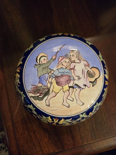 Canton Oriental Brass Enamel Vintage Trinket Box