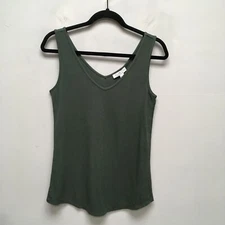 H Halston Womens Green Plain Sleeveless V-Neck Viscose Blend Swing Tank Top XS
