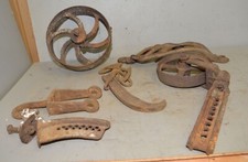 Antique farm tractor plow parts wheel hook collectible steampunk primitive lot
