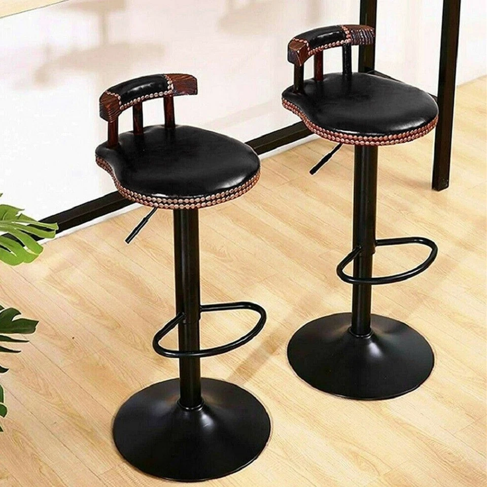 Barstuhl 2er Set Barhocker mit Lehne Barstühle aus Leder Höhenverstellbar Retro - Bild 2 von 4