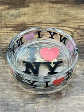 VINTAGE-I Love New York Ashtray- Clear Glass-Beautiful Piece-4” 1/4W By 1” 1/2H.
