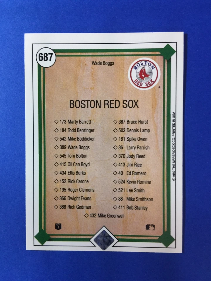 1989 UPPER DECK #687 WADE BOGGS Boston Red Sox Team CL *  NM-MT or BETTER   - Image 2 of 4