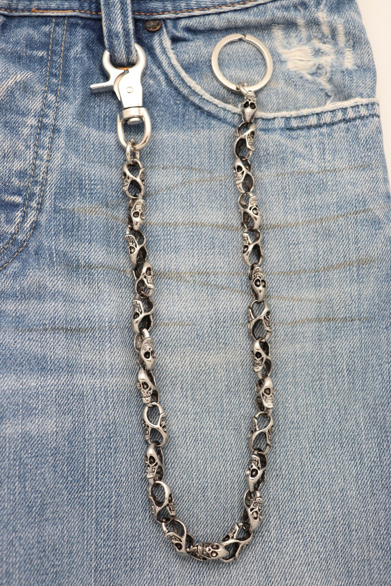 CALEE　Padlock silver wallet chain Skull Padlock Diamond Silver Wallet Chain - Bikerringshop