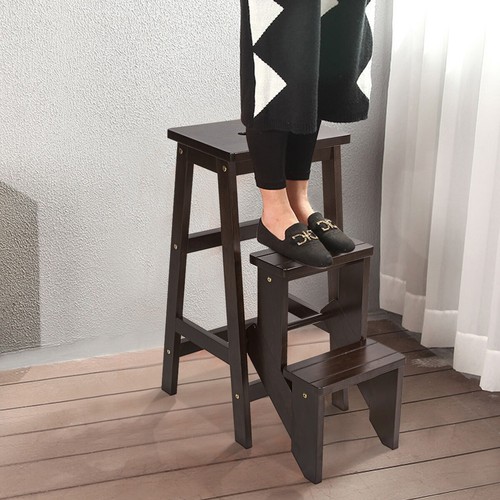 Taburete escalonado de 3 niveles 3 en 1 estante de almacenamiento banco escalera plegable marrón - Imagen 4 de 12