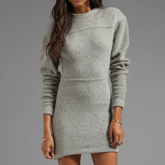 T by Alexander Wang Brushed Wool Knit Moto Sweater Grey Short