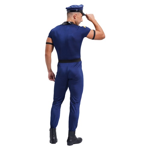 Mens Fancy Dress Cop Uniform Policeman Masquerade Costume Set Jumpsuit Outfits - Picture 15 of 72