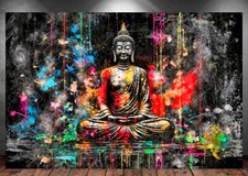 LEINWAND BILD ER XXL ABSTRAKT BUDDHA BUNT FARBSPRITZER YOGA WAND POSTER P273