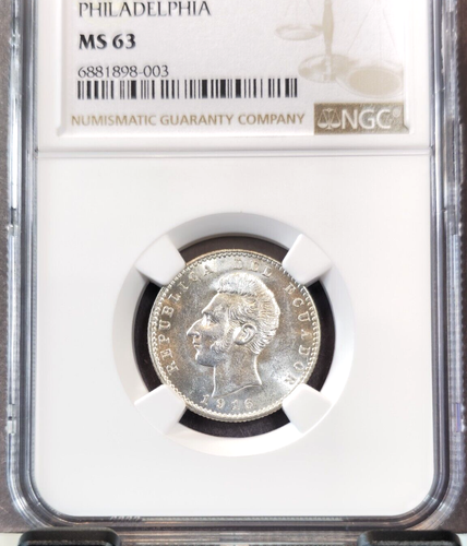 1916 ECUADOR SILVER 2 DECIMOS ANTONIO JOSE DE SUCRE NGC MS 63 BRIGHT LUSTER - Picture 3 of 3
