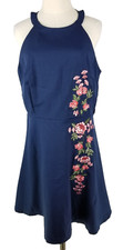 NWT Little Mistress Womens Sleeveless Embroidered  dress Size 12 Blue