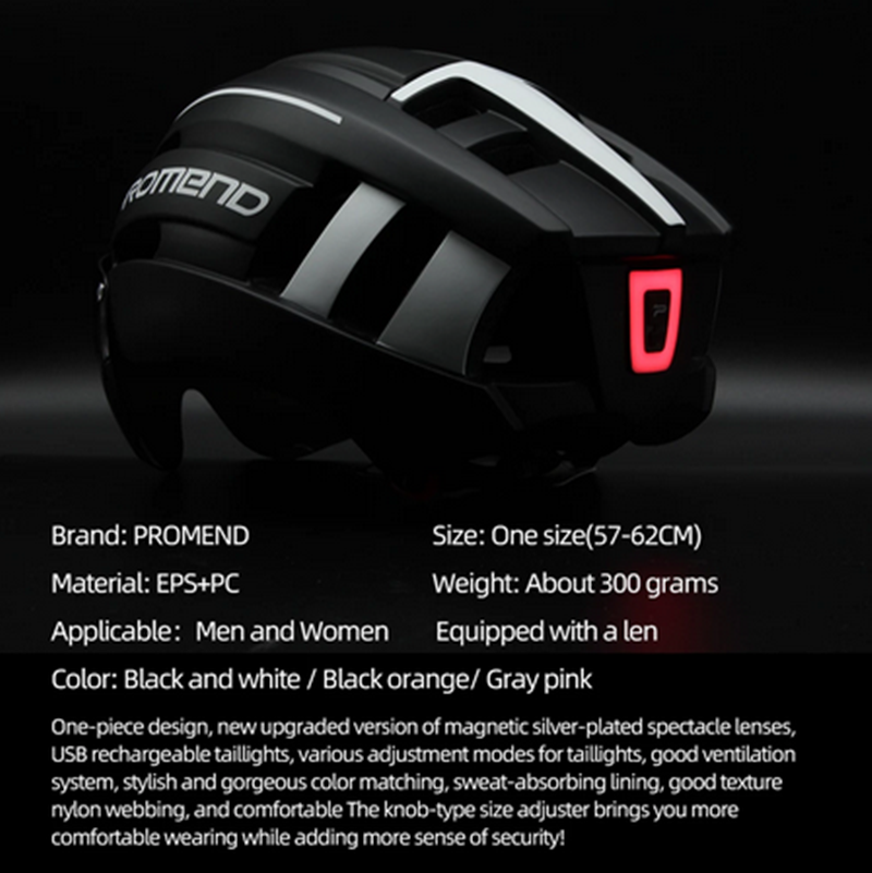 PROMEND Bicycle Helmet with Satety Taillight Goggles MTB Road Cycling Helmet PROMEND Bicycle Helmet with Satety Taillight Goggles MTB Road Cycling Helmet