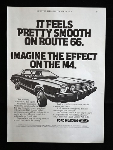 Original Vintage 1978 Anzeige. Ford Mustang 5 Liter V8 Auto Auto Motor