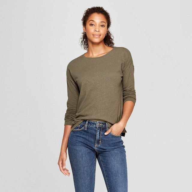 Universal Thread Women's Long Sleeve Crew Neck TShirt Size M Olive