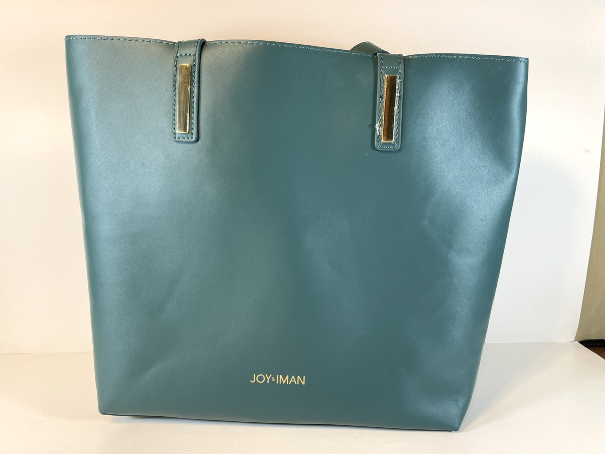 New Joy & Iman Teal Leather Tote Bag with removable insert 