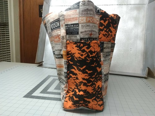 Murciélagos Etiquetas Veneno Halloween Naranja Negro XL Cartera/Bolso Proyecto Hecho a Mano 15x18 - Imagen 3 de 7