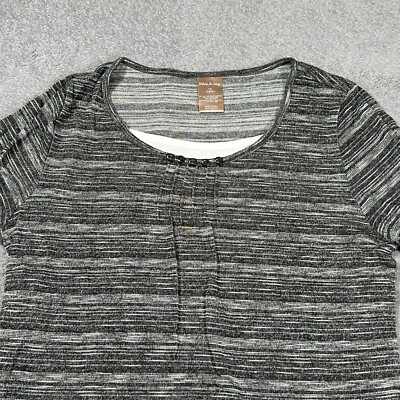 White Stag Women's Striped Long Sleeve Top 1X 16W Black Gray Button Detail