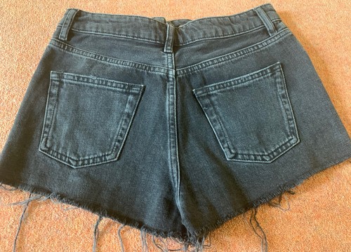 TOP SHOP MOTO DENIM BLACK RIPPED STYLE SHORTS WOMEN'S TALL WAIST 26 - Picture 4 of 4