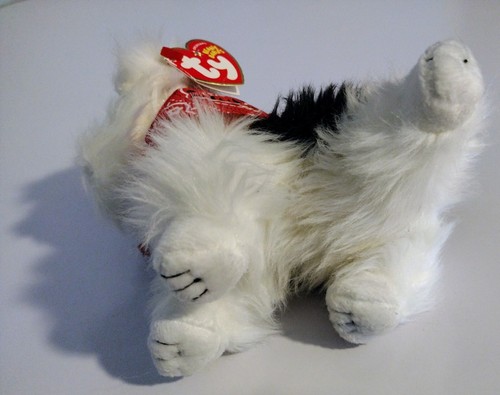 TY Beanie Hobo The English Sheepdog White Black Furry Red Bandana - 第 8/10 張圖片