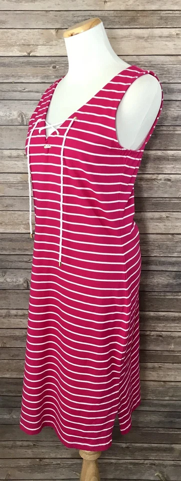 Vestido sin mangas Ralph Lauren rosa blanco náutico a rayas de encaje corbata talla S Foto 2 de 4