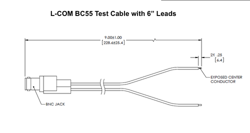 L-Com BC55 BNC (M) Video Connector Test Cable 2-WIRE 6" Pigtail Leads NEW - Picture 3 of 7