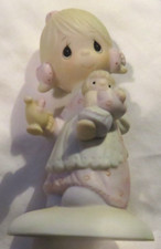 Precious Moments E-1373G Girl Holding A lit Lamp and Dolls-1988
