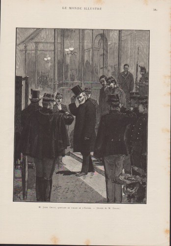 M. Jules Grévy quittant Le palais de l'Elysée - - Gravure de presse 1887 - Imagen 2 de 2