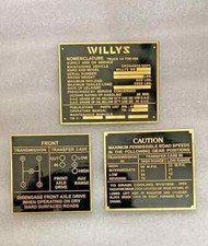 Fits Willys Jeep Ford Cj2a Cj3a Cj3 Brass Made Black Dash Data Plate 3 Unit