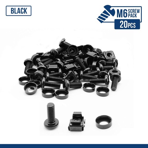 Pack de 20 écrous et vis de cage noirs M6 pour serveur équipement montage en rack 19" et 10" - Photo 8/11