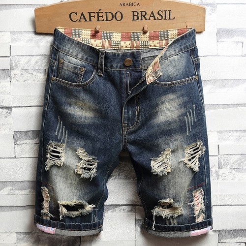 Vintage Ripped Short Jeans – 2025 Summer Men's Slim Fit Denim Shorts - Picture 18 of 22