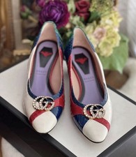 GUCCI Crocodile-Embossed Pumps White/Red/Blue Leather/Authentic