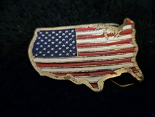 Vintage USA Flag Belt Buckle Great American Buckle Co 1986 Patriotic Metal