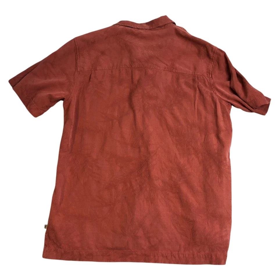 Solitude Mens Shirt Medium Short Sleeve 100% Silk Button Up Textured Casual Rust - Image 2 of 4