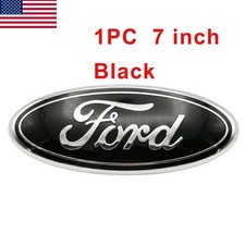 1pc Premium Logo 7 Emblem Black W Silver Edge Oval Chrome Logo For Ford Grille