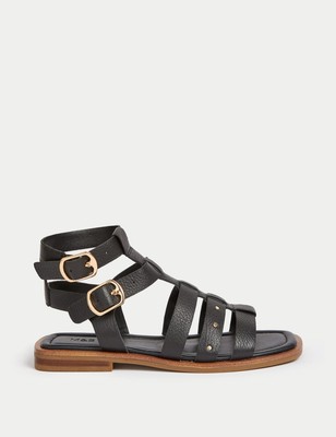Marks Spencer Womens Black Leather Gladiator Sandals M&S UK