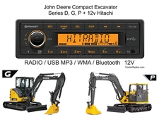 Tractor Radio Bluetooth John Deere Compact Excavator Series D, G, P 12v Hitachi