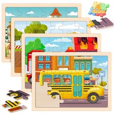 Puzzles for Kids Ages 4-6, 4 Packs 24 Pcs Wooden Jigsaw Toddlers 2-4, Preschool