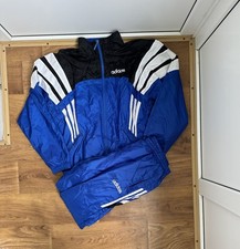 Adidas Vtg 90s Track Suit Pants Jacket Set Blue L Large Windbreaker BLOCK CORE
