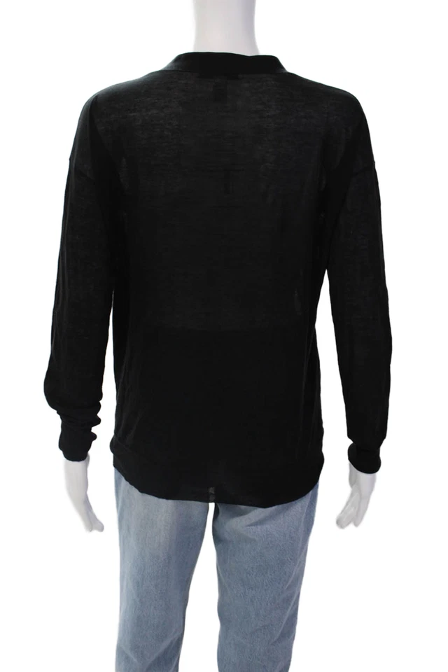 Cardigã feminino algodão transparente gola V preto tamanho XS algodão cashmere outono - Imagem 3 de 4