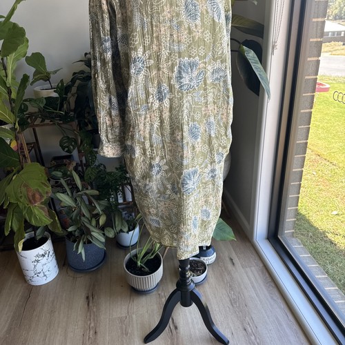 Rip Skirt Dress Size L La Boheme Olive Cotton Gauze Travel Coastal Dress - Picture 4 of 15