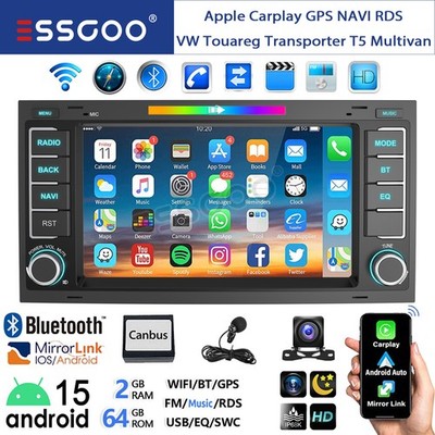 2+64G Android 15 Autoradio Carplay GPS Navi +Kamera Für VW T5 Multivan 2004-2009