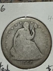 1866 Seated Liberty Half Dollar, Better Date, Free shipping
