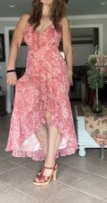 Express Women Pink  Floral Fairy    Coquette maxi dress size S  Ruffle High Low