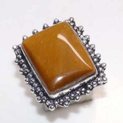 925 Silver Plated Tiger Eye Ring Handmade Gemstone Jewelry Size US 7.5 GW