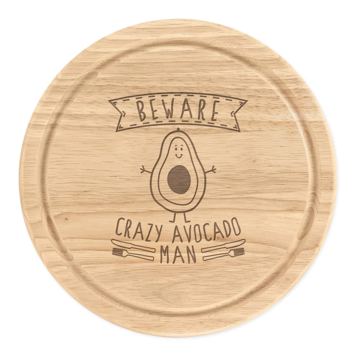 Beware Crazy Avocado Man Round Chopping Cheese Board Funny Healthy