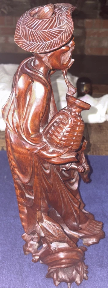 ANTIGUA ESTATUA DE BOJ TALLADA JAPONESA/CHINA DE LAS FIGURAS DEL GUARDIÁN, SIN BASTÓN Foto 3 de 4