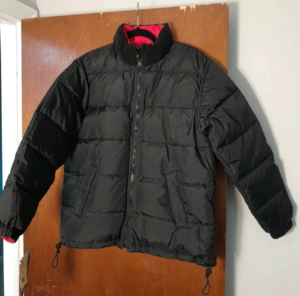 New Women’s Down & Feather Filled Full Zip Winter Coat M, Reversible Black/Red