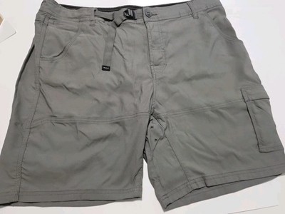 prAna Shorts Grey Standard Fit Men s 40 Flat Front Belted Cargo Microfiber