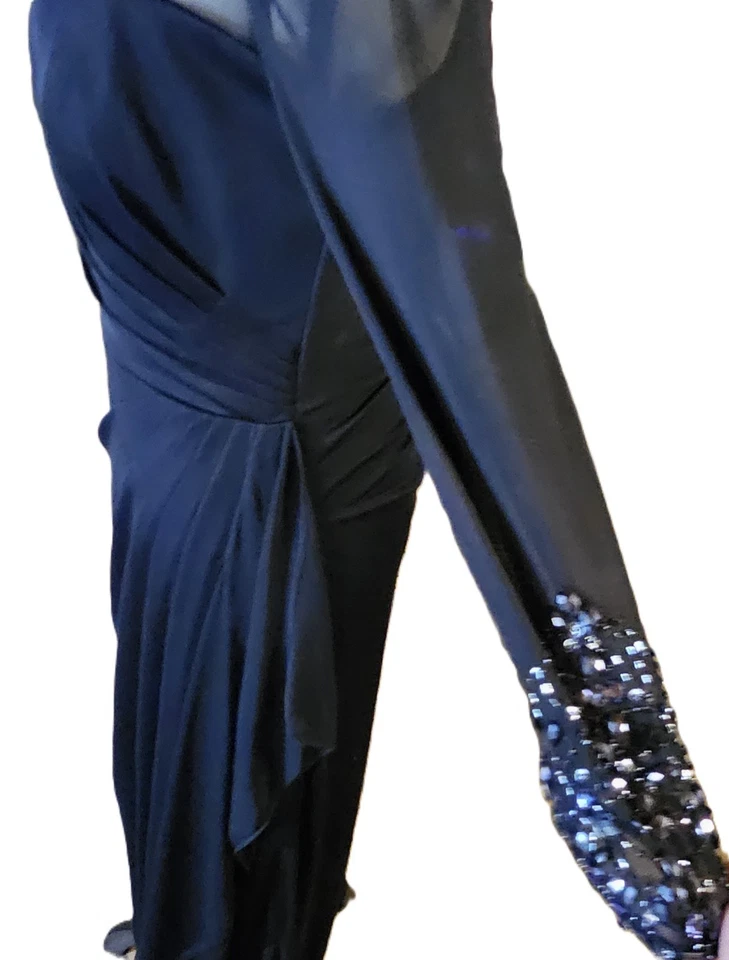 J S Collection Women's Black A-Line Illusion Embellished Formal Long Gown SZ 6 - Image 4 of 4