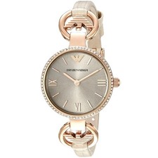 EMPORIO ARMANI GIANNI T-BAR ROSE GOLD,BEIGE CROC LEATHER MINI WATCH AR1886