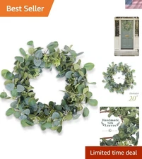 20-Inch Handmade Eucalyptus Wreath for -Round Elegant Front Door Decor